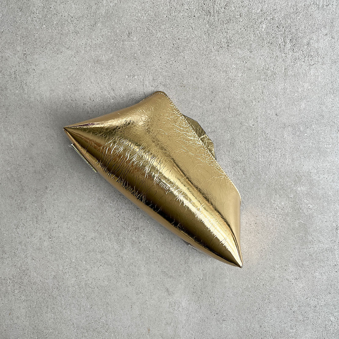 ''8.30PM'' Leather Oversized Clutch, Gold