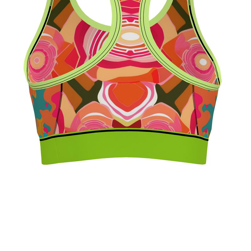 Abstract Cabbage Rose Unpadded Sports Bra