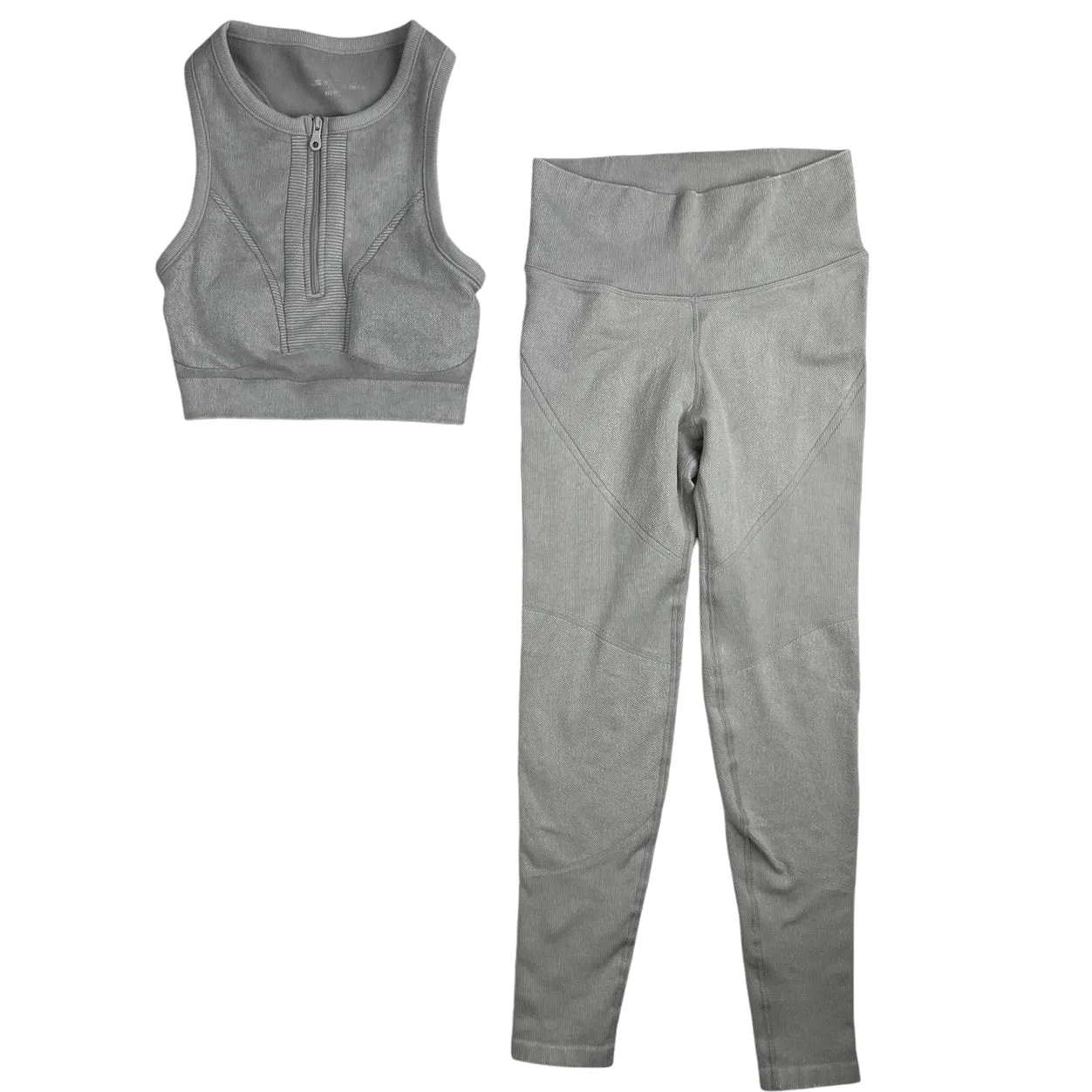 Aerie Gray 2 Piece Athletic Activewear Zip Up Sports Bra & Leggings Pants Set XS