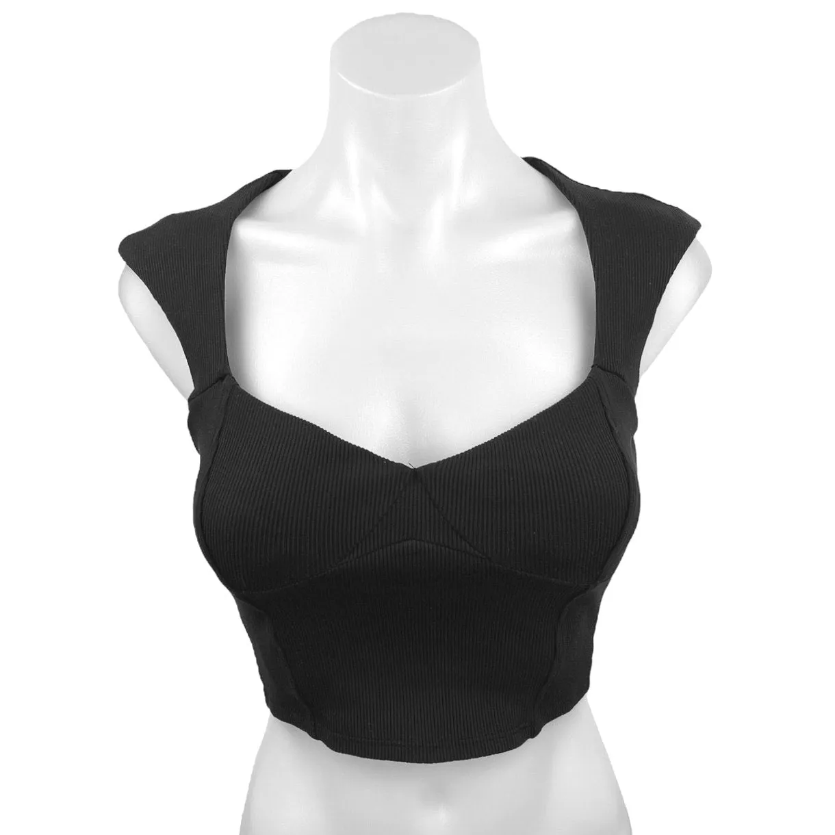 Alo Black Cap Sleeve Ribbed Knit Workout Sports Bra Athletic Crop Top Size XS