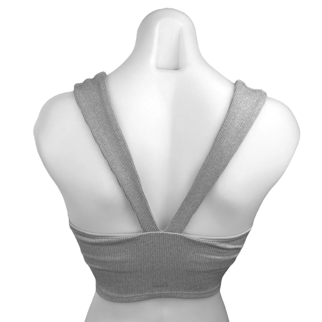 Alo Gray Square Neck Rib Knit Activewear Athletic Cropped Tank Top Sports Bra XS