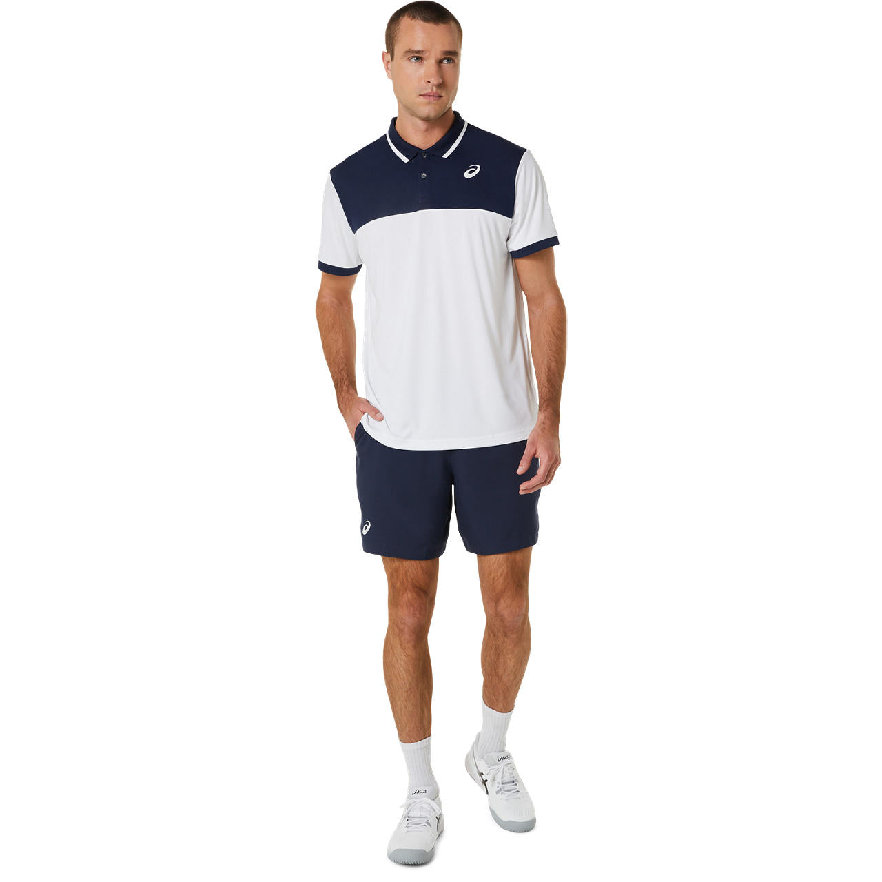 Asics Poloshirt Court Heren Wit Blauw