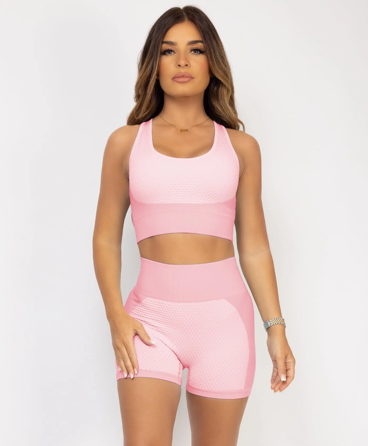 Baby Pink Cropped Ribbed 2-Piece Activewear Set