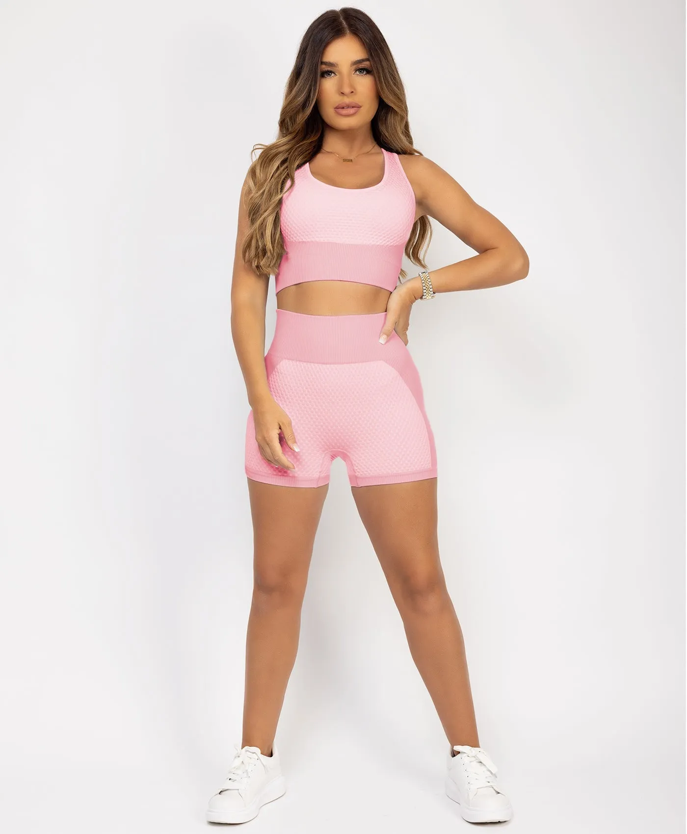 Baby Pink Cropped Ribbed 2-Piece Activewear Set