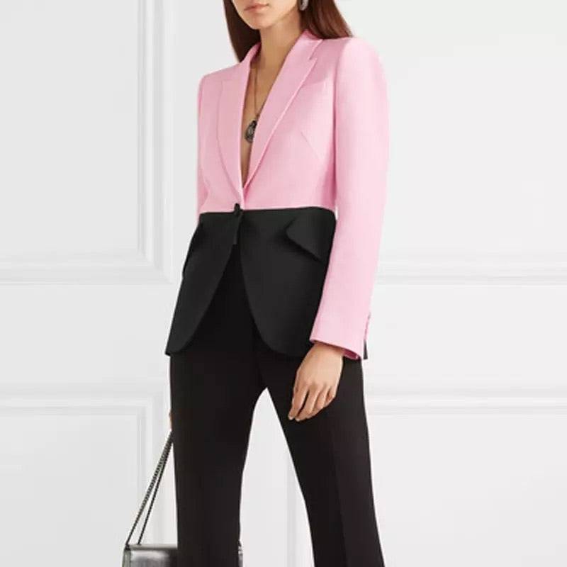 Black And Pink Contrast Color Blazer