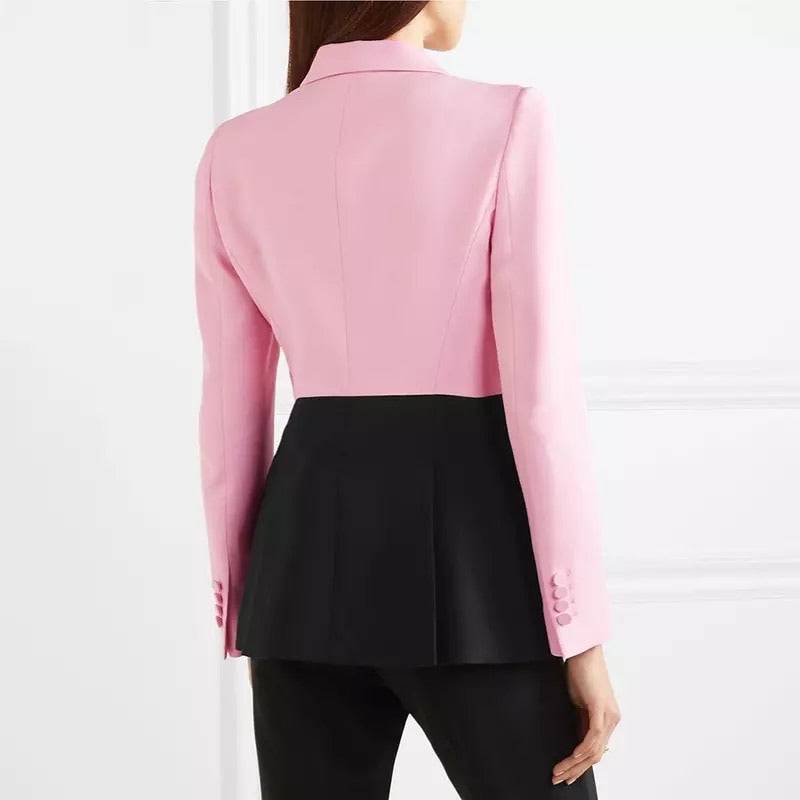 Black And Pink Contrast Color Blazer