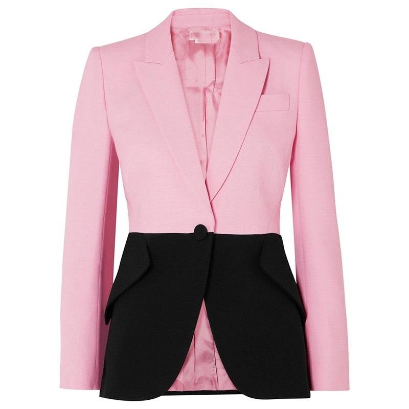 Black And Pink Contrast Color Blazer