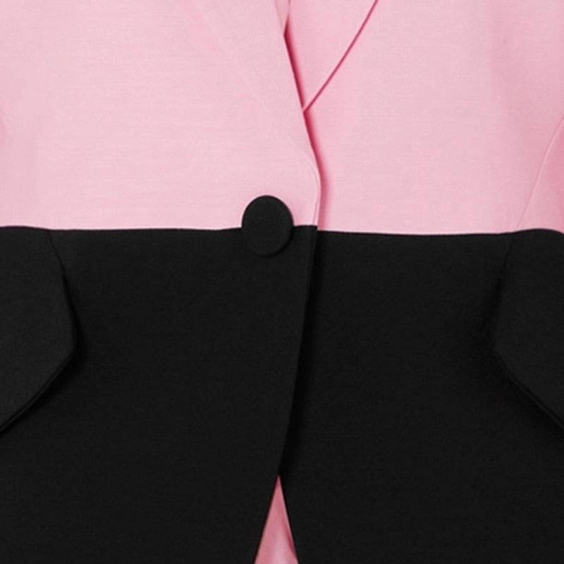 Black And Pink Contrast Color Blazer