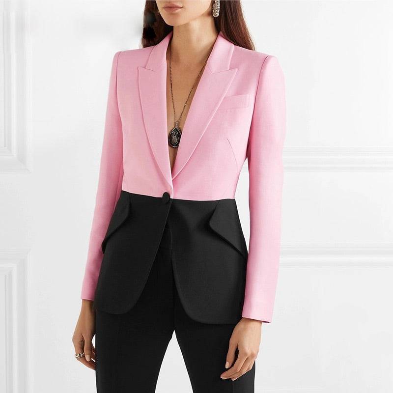 Black And Pink Contrast Color Blazer