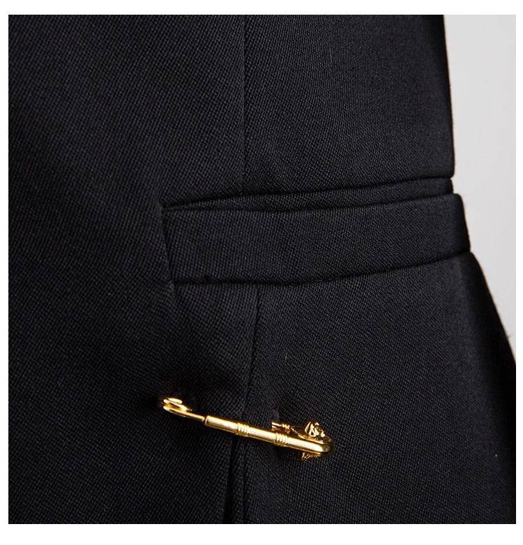 Black Blazer With Golden Safety Pin Trims