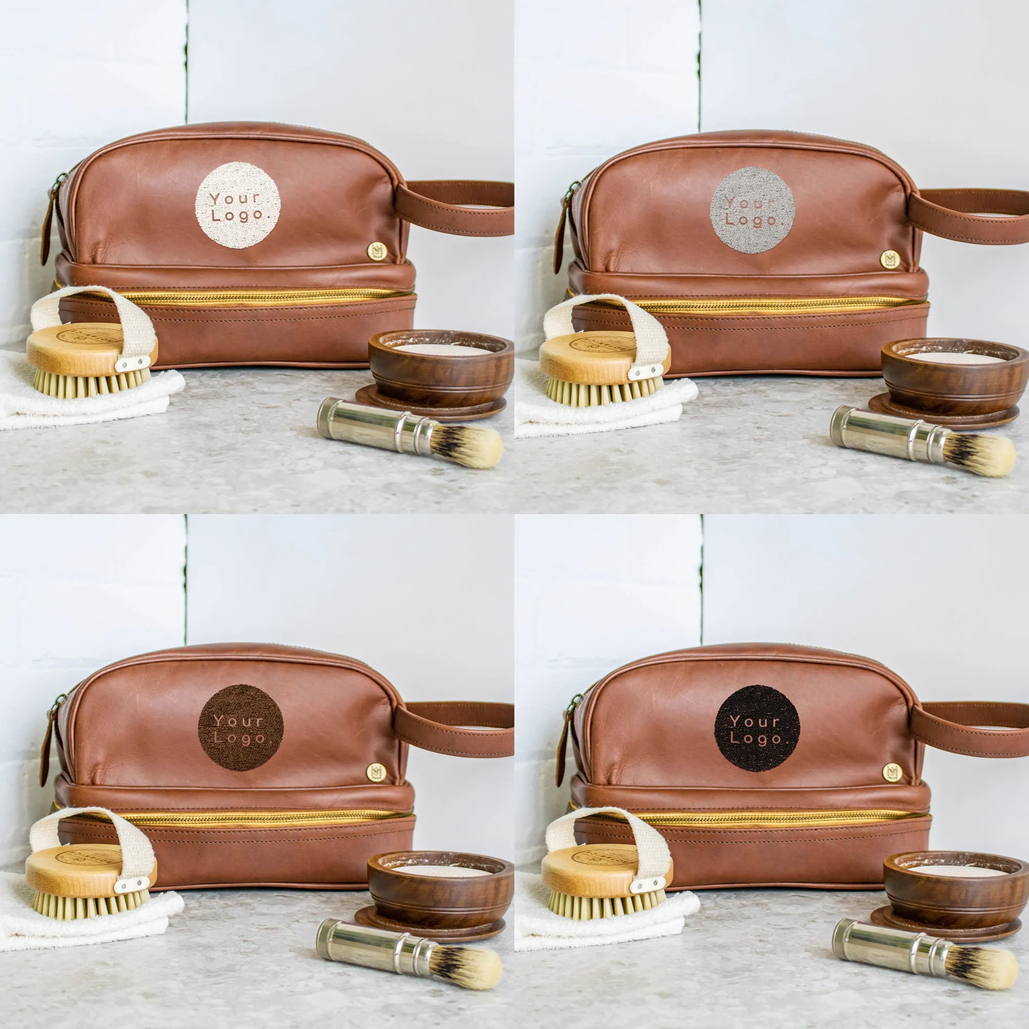 Branded Leather Wash & Cosmetics Bags