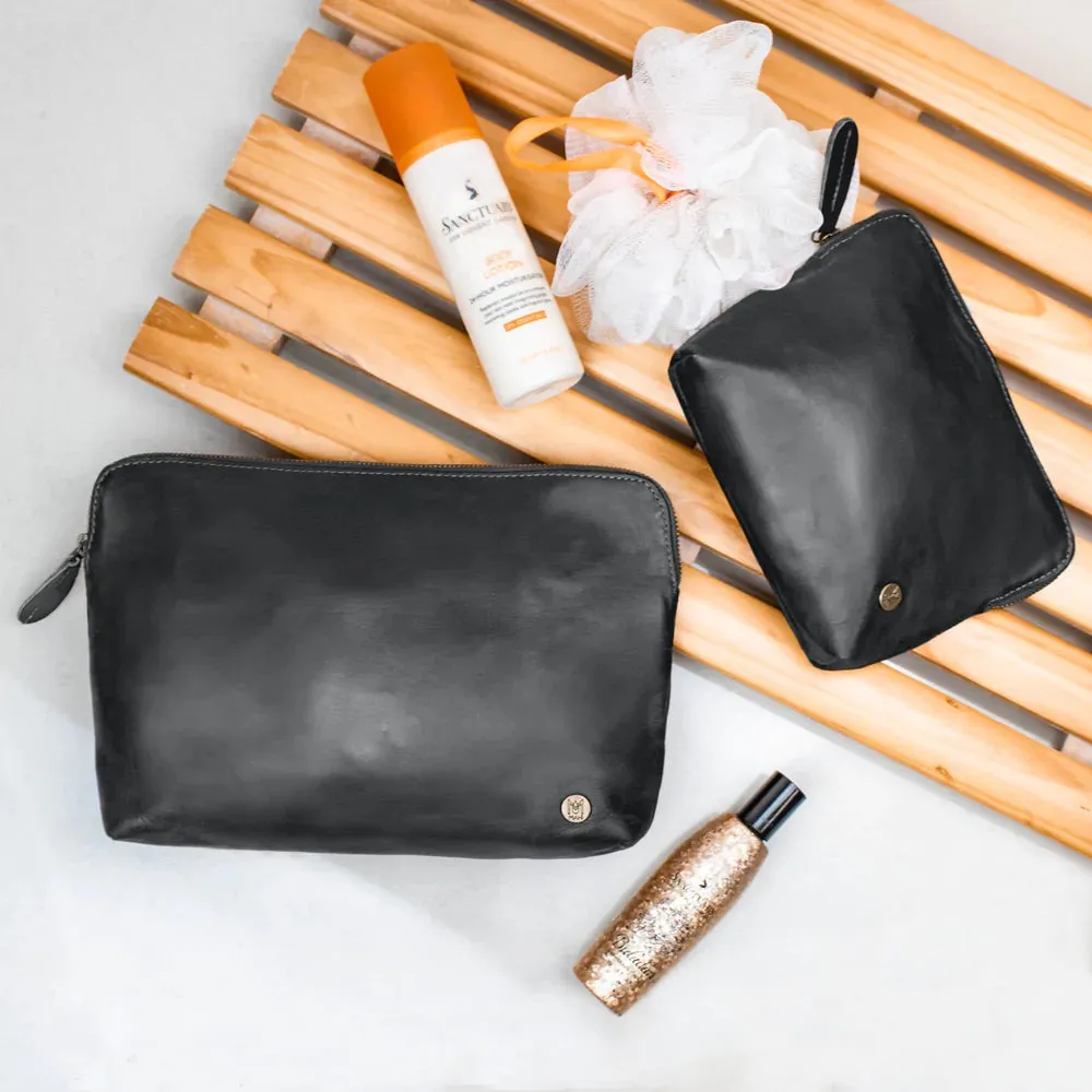 Branded Leather Wash & Cosmetics Bags