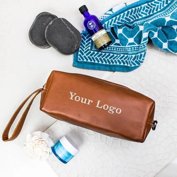 Branded Leather Wash & Cosmetics Bags