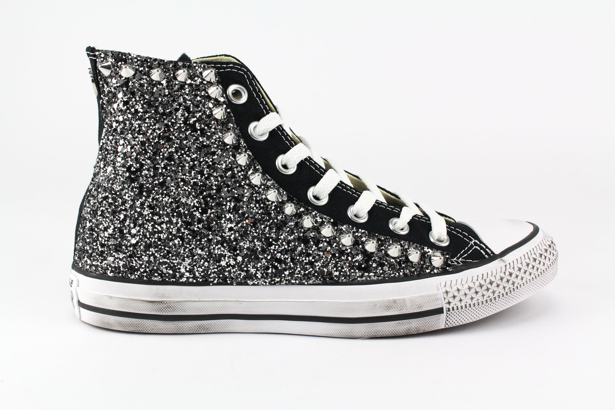 Converse All Star Black Silver Glitter & Borchie