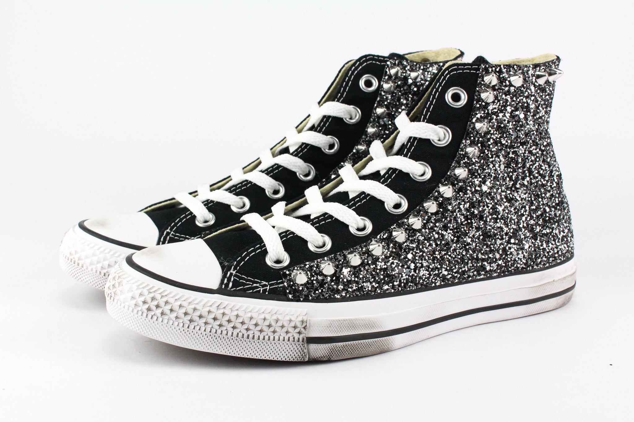 Converse All Star Black Silver Glitter & Borchie