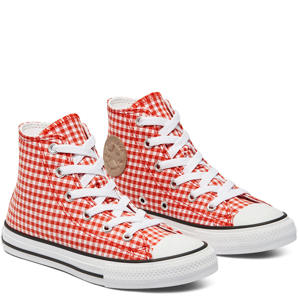 Converse- kids Chuck Taylor All Star High Top Gingham - Bright Poppy/White