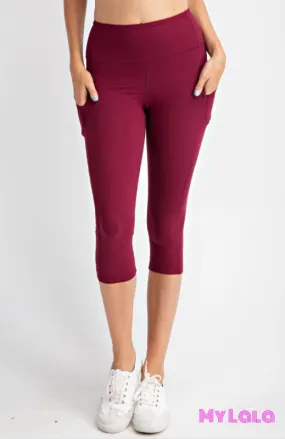 Curvy Pocketed Yoga Softy Capri Activewear (Burgundy)