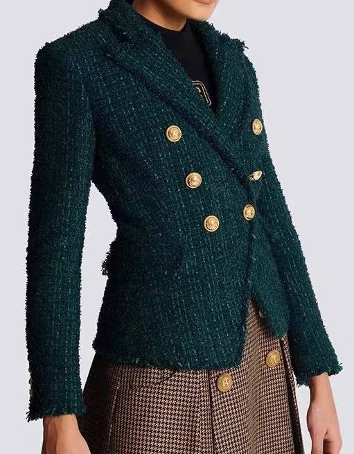 Green Gold Button Tweed Blazer