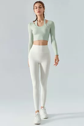 Halter Neck Long Sleeve Cropped Sports Top