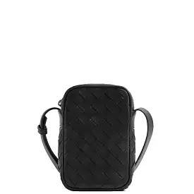 Intrecciato Zip Phone Crossbody, Black