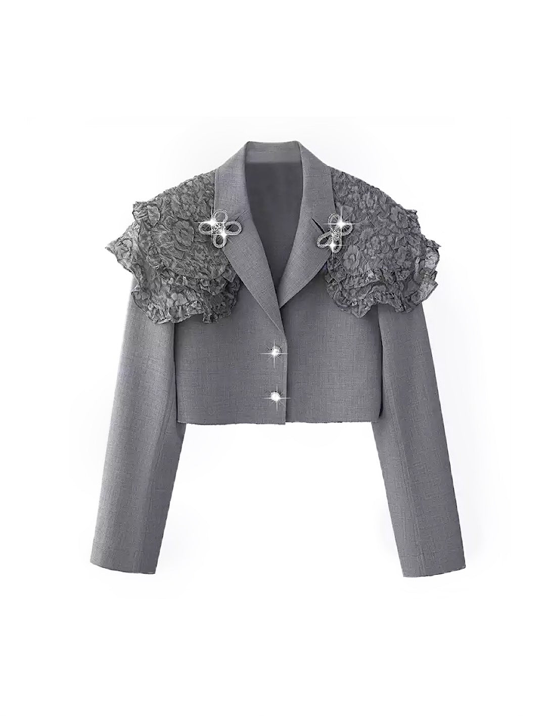 Lace Shoulder Detailed Short Blazer in Gray