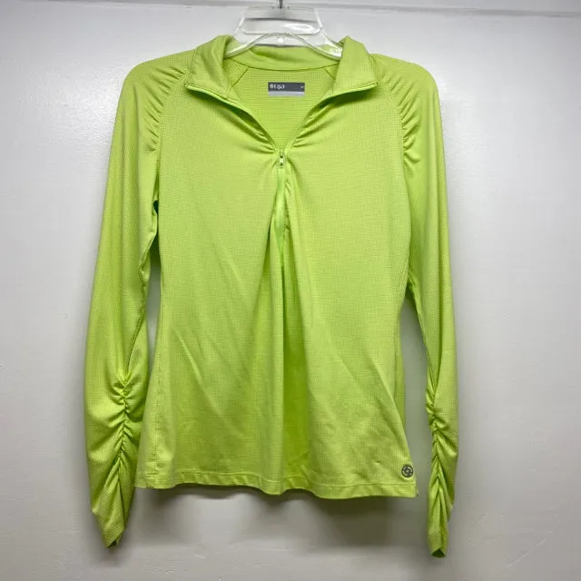 Lija Size S Women's Lime Textured Zip Mock Neck Activewear Top