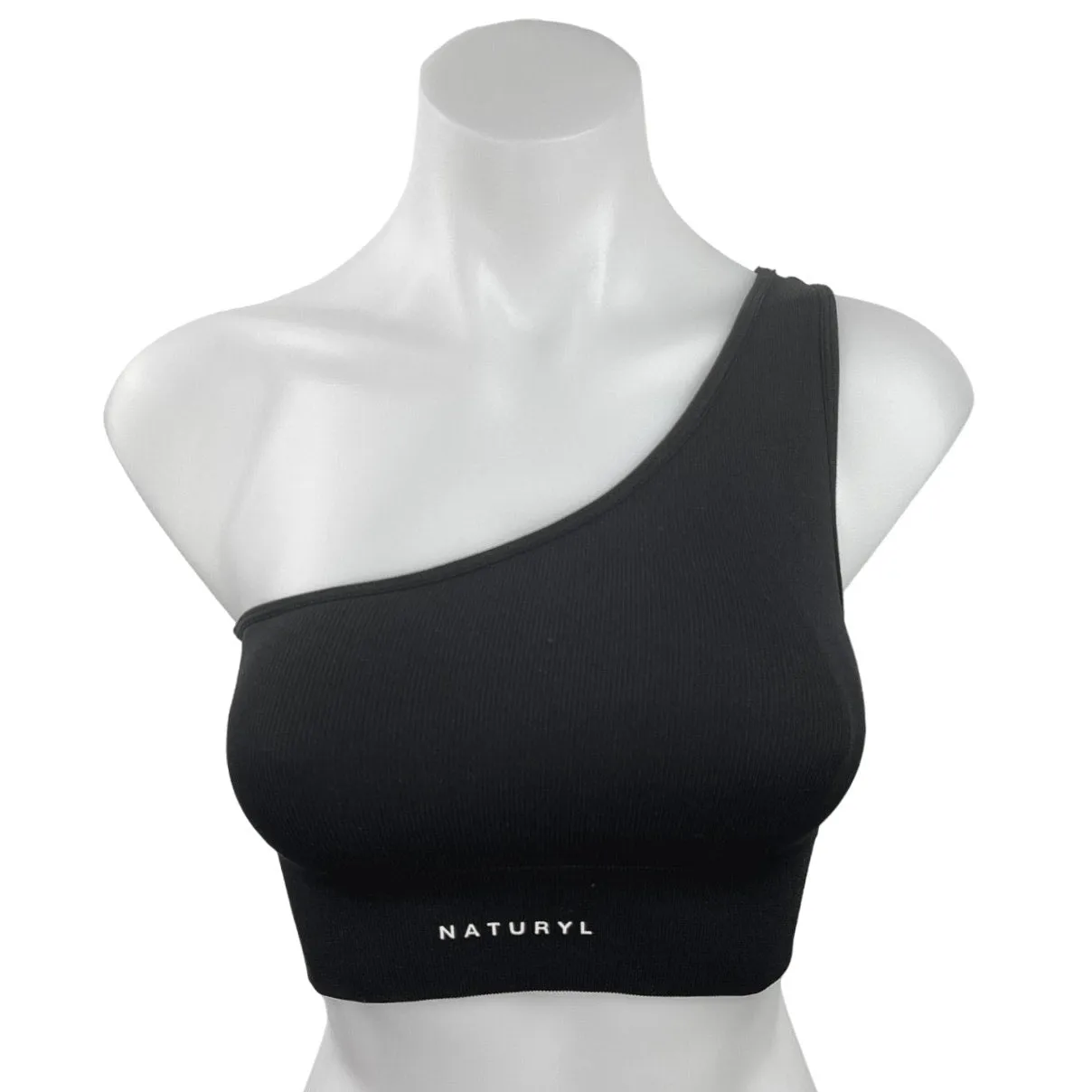 Naturyl Women's Black Lounge One Shoulder Pullover Activewear Sports Bra Size S