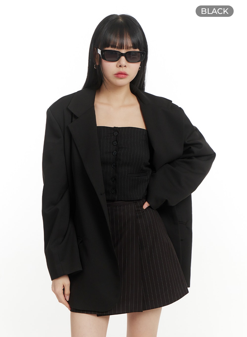 Oversized Solid Pocket Blazer IM406