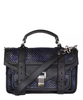 PS1 Tiny Woven Leather Raffia, Black/Blue