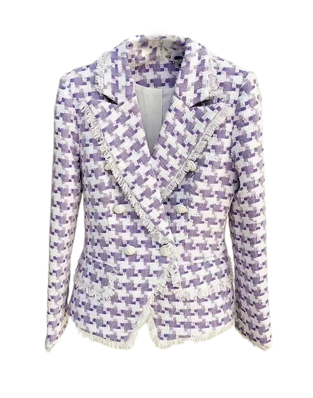 Purple Tweed Blazer With Tassel Edges