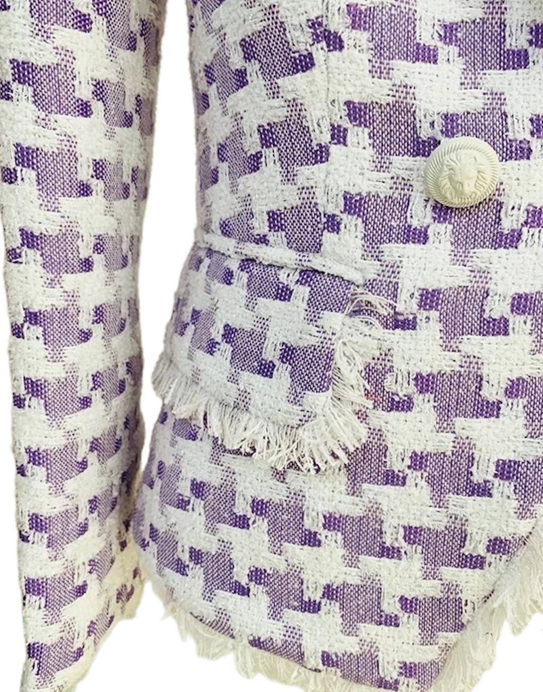 Purple Tweed Blazer With Tassel Edges