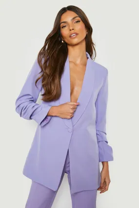 Ruched Sleeve Plunge Lapel Blazer