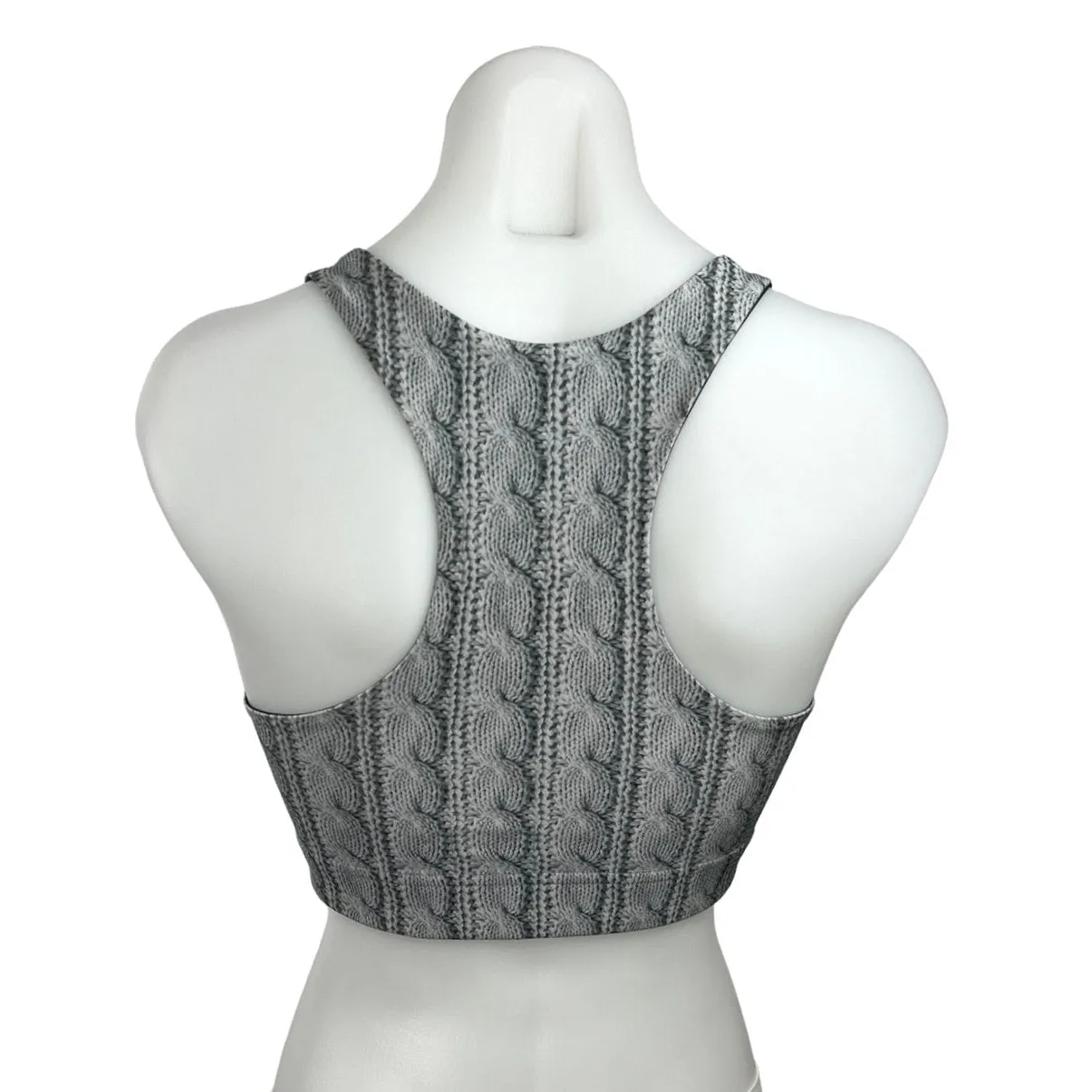 Terez Gray Cable Knit Hi-Shine Racer Back Activewear Fitness Sports Bra Size S