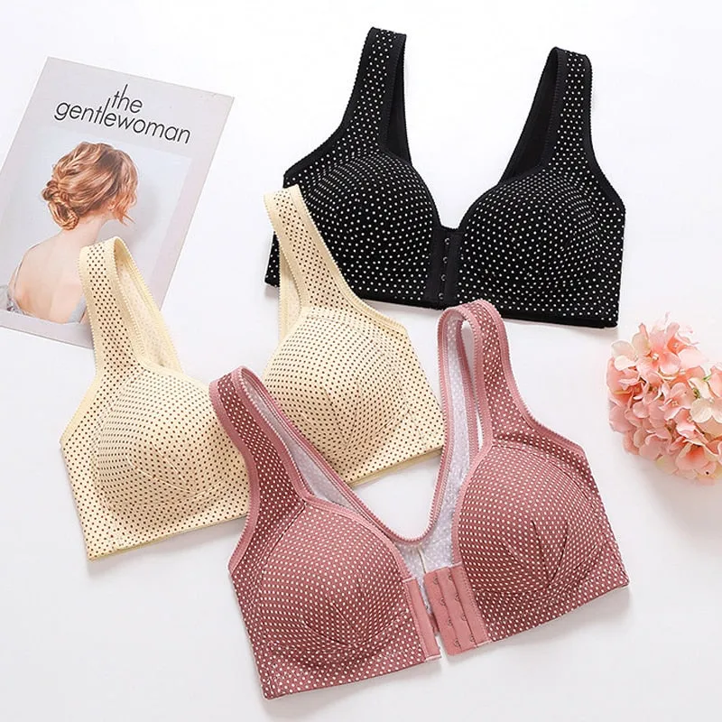 Women's Sexy Pink Seamless Front Closure Wire Free Full Cup Push-Up Bra